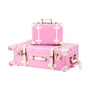Gorgeous 2 piece NWT designer trunk luggage retro suit case Bright Pink